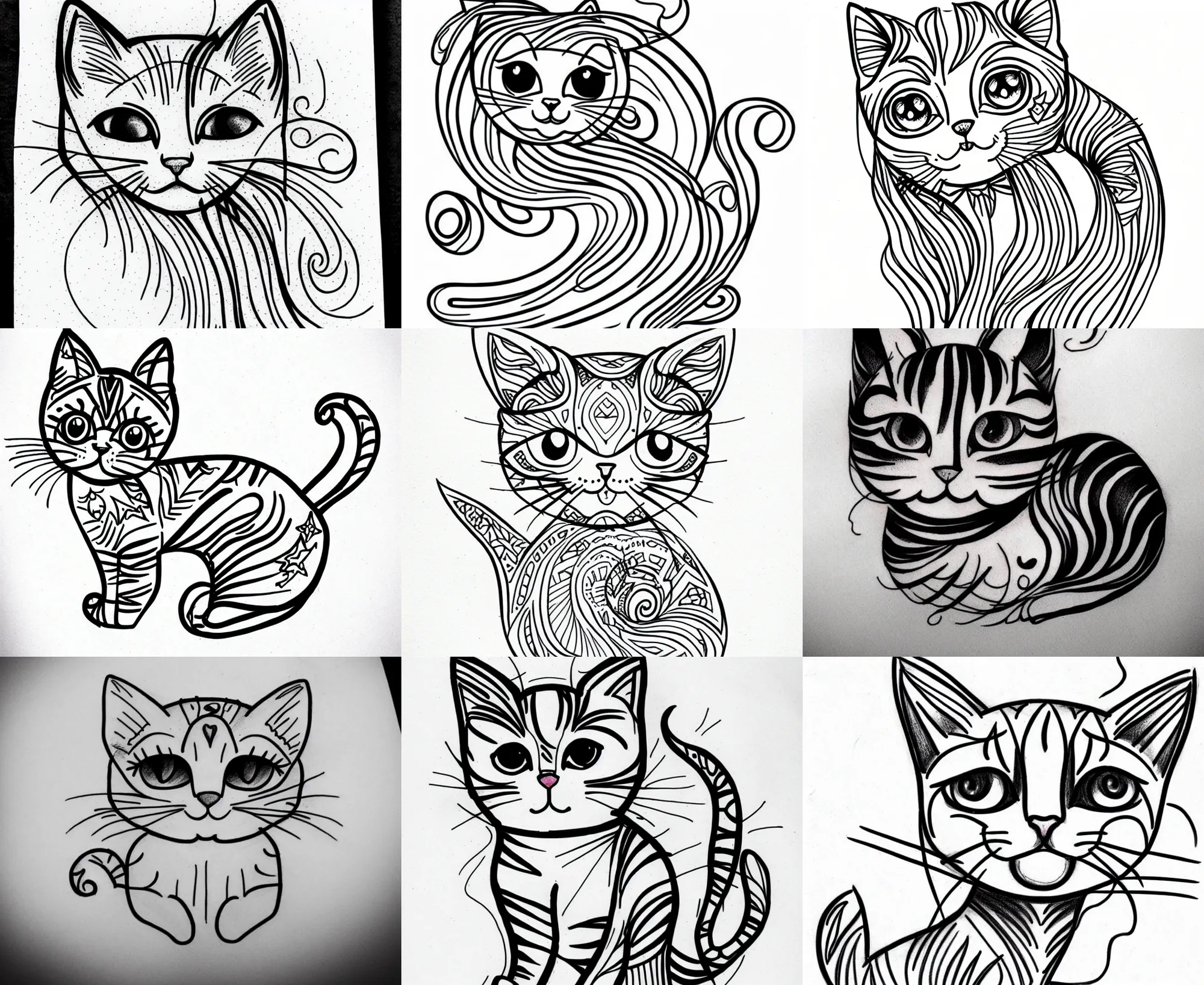 Image similar to Tattoo Design line sketch adorable lineart kitten, bolt lines very aesthetic