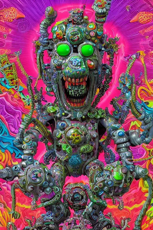 Image similar to maximalist lowbrow style overdetailed 3d sculpture of a monster by clogtwo and ben ridgway inspired by beastwreckstuff chris dyer and jimbo phillips. Cosmic horror infused retrofuturist style. Hyperdetailed high resolution. Render by binx.ly in discodiffusion. Dreamlike surreal polished render by machine.delusions. Sharp focus.