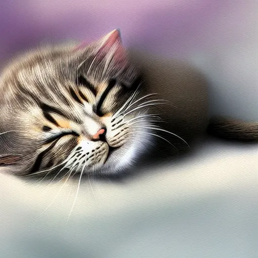 Image similar to cute cat sleeping, high quality, award winning, digital art