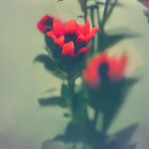 Prompt: oversaturated, burned, light leak, film, photo of a flower