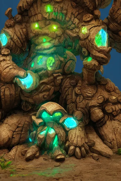 Image similar to zelda fantasy art giant golem troll wood rock greeble gemstone, global illumination ray tracing hdr fanart arstation by sung choi and eric pfeiffer and gabriel garza and casper konefal