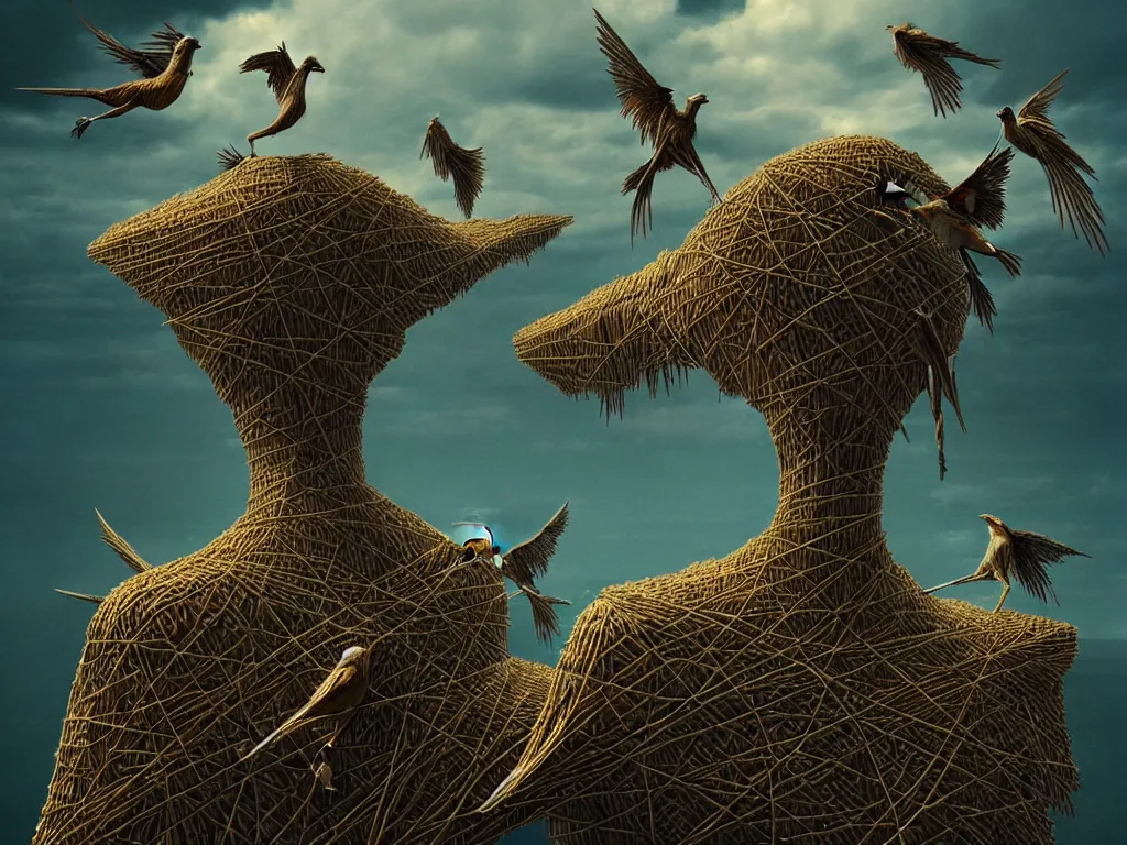 Image similar to highly detailed photo of human birds, trending on deviantart, neo surrealism, sharp focus, a lot of little details, octane, masterpiece, art by max ernst