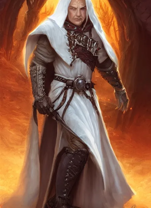 Image similar to white cloak priest, ultra detailed fantasy, dndbeyond, bright, colourful, realistic, dnd character portrait, full body, pathfinder, pinterest, art by ralph horsley, dnd, rpg, lotr game design fanart by concept art, behance hd, artstation, deviantart, hdr render in unreal engine 5