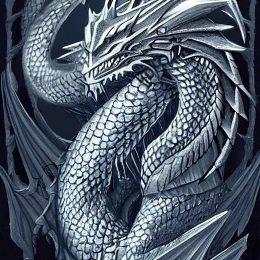 Image similar to a silver dragon, dragonlance.