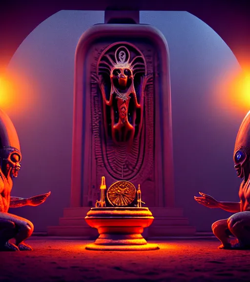 Prompt: elaborate alien artwork, realistic, magical, altar for ancient god, Greek, Indian, French, native, Norse, runic, octane render, 3d render, cinematic, 8k