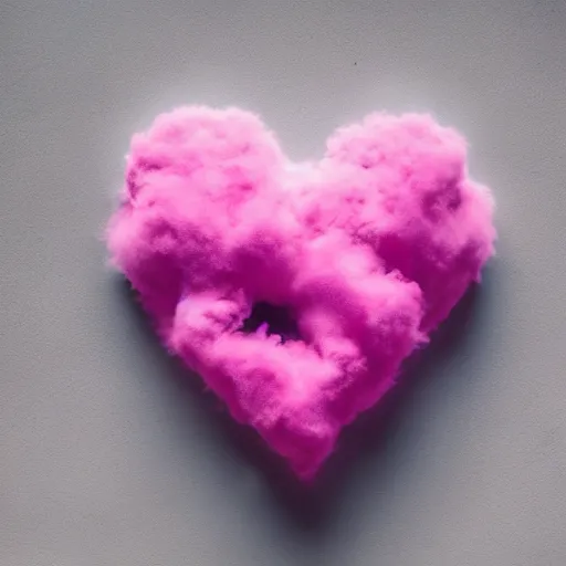 Prompt: a pink cloud in the shape of a heart with a bright blue background, cloud in the shape of a dragon