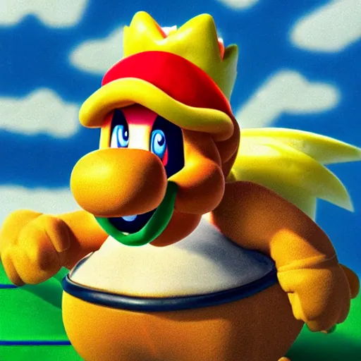 Image similar to Candid portrait photograph of King Koopa from super mario hold Mario Kart 1st winner trophy, taken by Annie Leibovitz