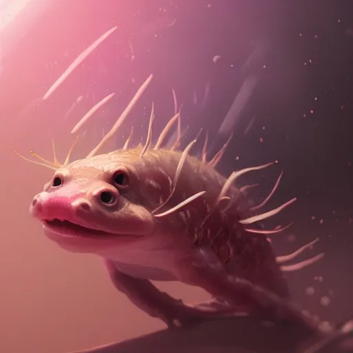 Image similar to a closeup shot of an axolotl, dramatic lighting, cinematic, extremly high detail, photorealistic, cinematic lighting, artstation