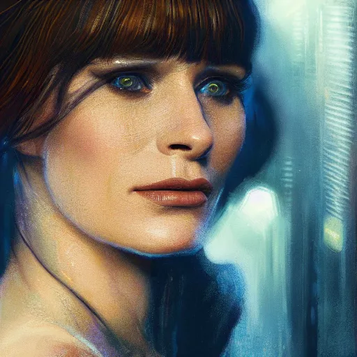 Image similar to an portrait of bryce dallas howard as a replicant from blade runner, detailed, centered, digital painting, artstation, concept art, donato giancola, joseph christian leyendecker, wlop, boris vallejo, breathtaking, 8 k resolution, extremely detailed, beautiful, establishing shot, artistic, hyperrealistic, beautiful face, octane render