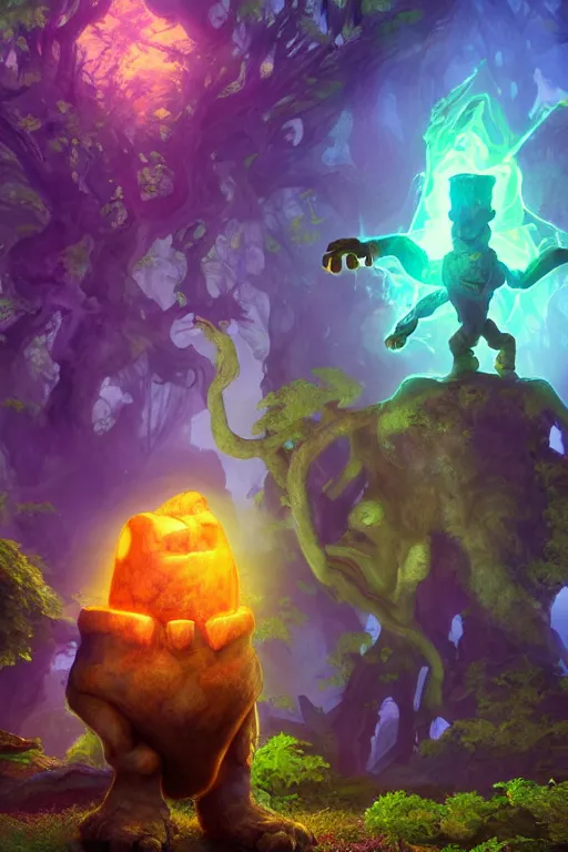 Image similar to arcane fantasy art giant golem elemental wood rock bastion forged gemstone enchanted forest troll, global illumination ray tracing hdr fanart arstation by sung choi and eric pfeiffer and gabriel garza and casper konefal lisa frank zbrush central hardmesh radiating a glowing aura