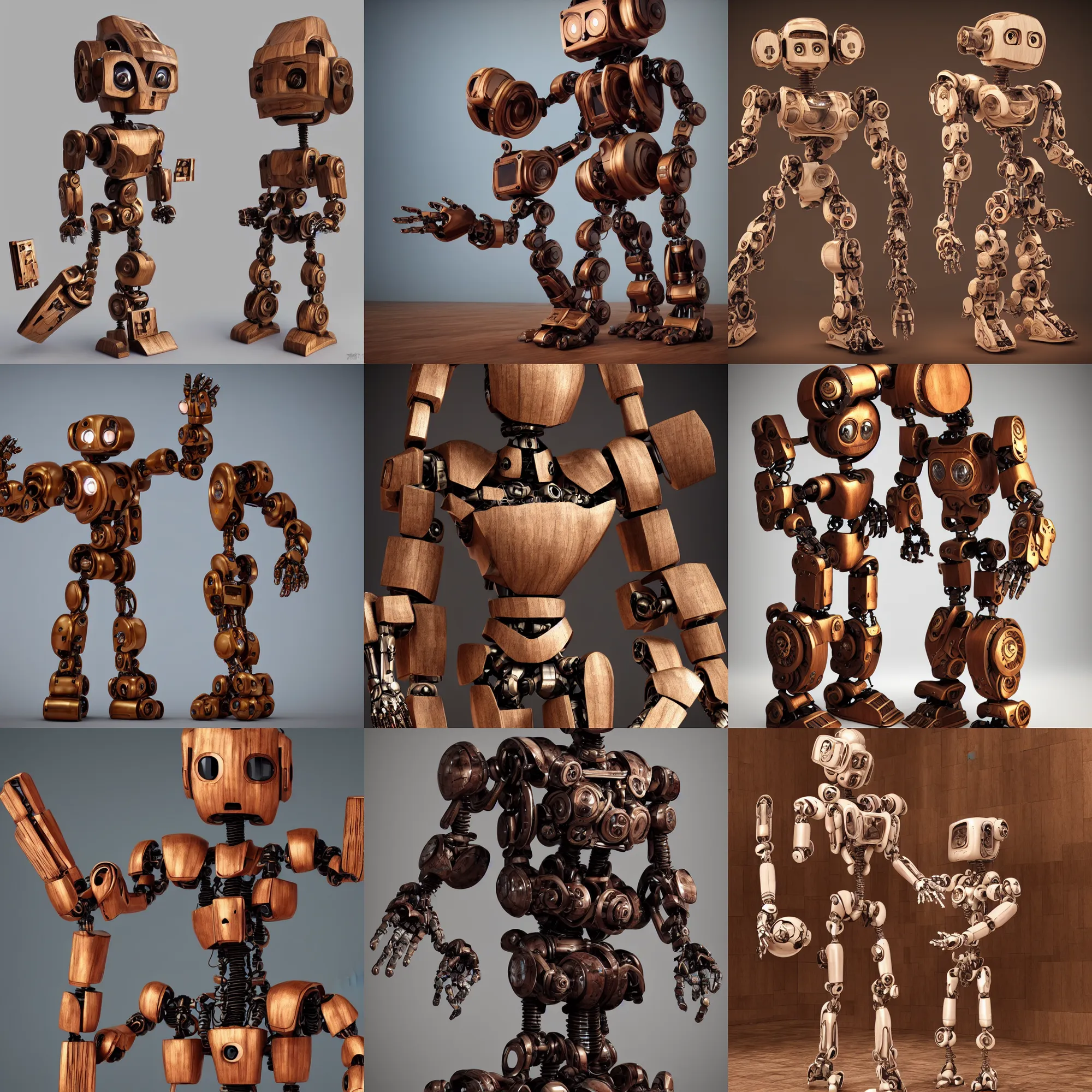 Prompt: octane render ultra photorealistic hyper detailed, a very cute wooden mystical statue robot of the roman