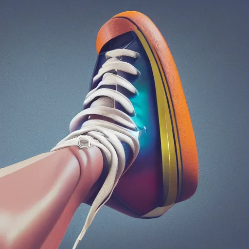 Prompt: Among us crewmate wearing large high-top basketball sneakers, colorful leather shoes, photorealistic, 3D render