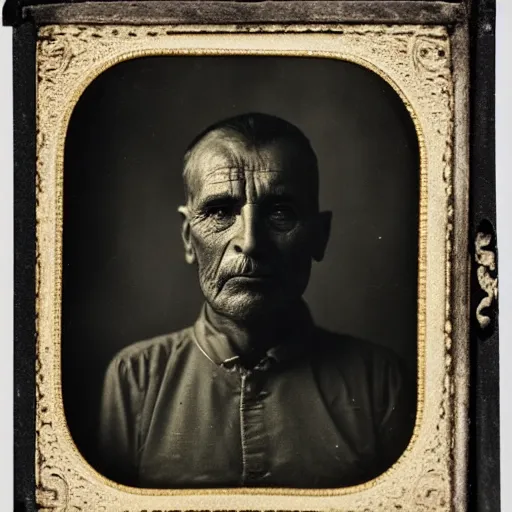 Image similar to facial portrait of a 4 2 year old bukfut, 1 9 1 9, ambrotype, award winning