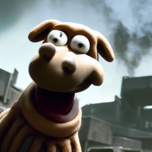 Image similar to Portrait of Wallace from Wallace and Gromit in Halo 3, splash art, movie still, cinematic lighting, dramatic, octane render, long lens, shallow depth of field, bokeh, anamorphic lens flare, 8k, hyper detailed, 35mm film grain