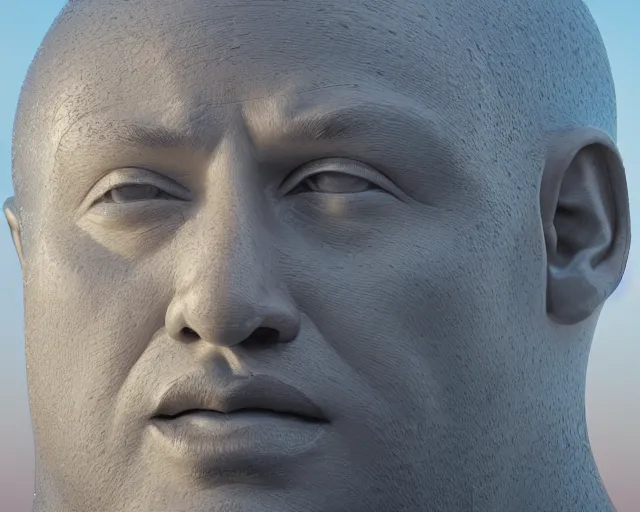 Image similar to a giant sculpture in the ocean of a human head, hyper - realistic, very detailed, realistic water, ray tracing, 8 k resolution, long - shot, sharp focus, low angle, 8 5 mm photograph, wide lens