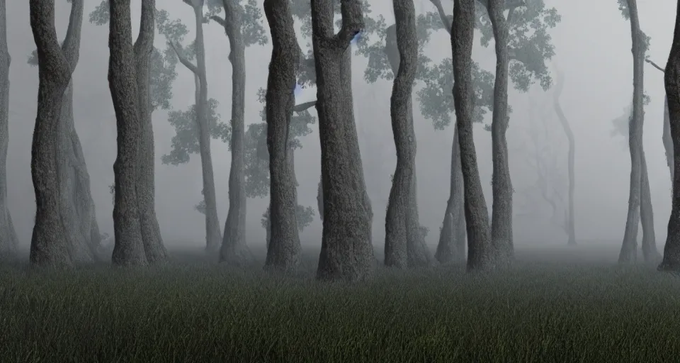 Prompt: a 3d render of a creepy foggy forest, by pixar