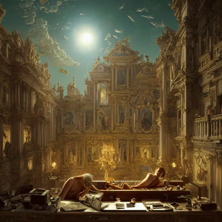 Image similar to motherboard, chip circuit, computer, dream - like atmosphere, baroque landscape painting, perfect composition, beautiful detailed intricate insanely detailed octane render trending on artstation, 8 k artistic photography, photorealistic, soft natural volumetric cinematic perfect light, chiaroscuro, award - winning photograph, masterpiece, raphael, caravaggio, greg rutkowski, beeple