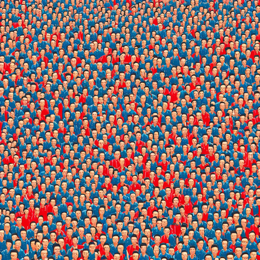 Prompt: a Where's Wally of a chinese prison, 4k, beautiful, bold colors, detailed, high resolution, realistic, intricate