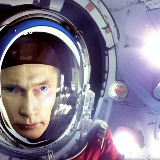 Prompt: a film still of vladmir putin in 2 0 0 1 space oddity