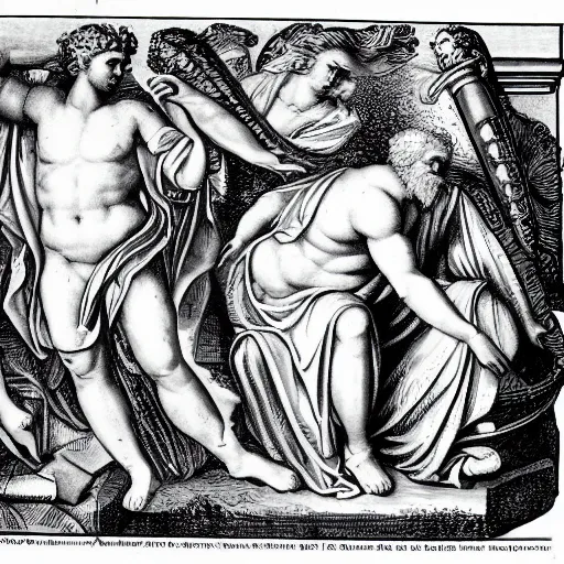 Prompt: zeus et jupiter in arte graphicali recenti depictum, illustrem insignem indolem designans, art of older deities