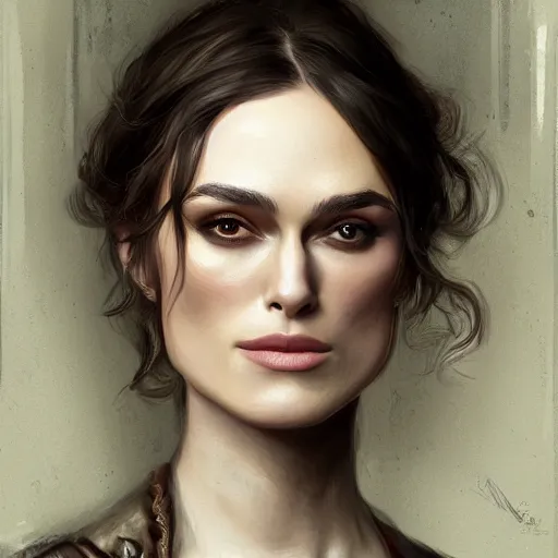 Prompt: Portrait of Keira Knightley in victorian london, elegant, digital painting, highly detailed, fantasy, artstation, concept art, smooth, sharp focus, illustration,