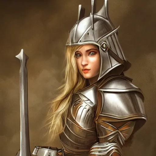 Prompt: a beautiful unexperienced female knight in a light armor who only came to see a dragon, symmetrical, cinematic, real photography