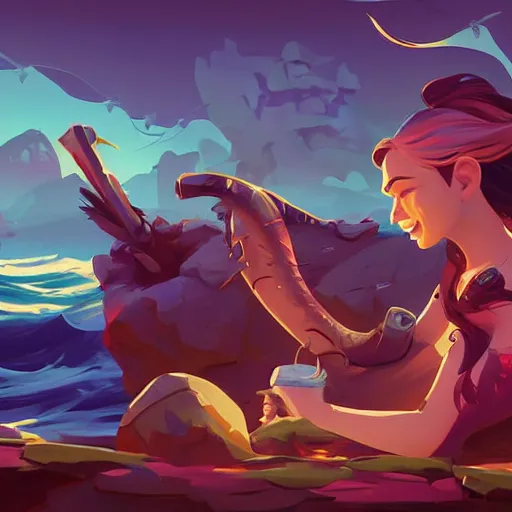 Image similar to painting mermaid treasure on sea of thieves game avatar hero smooth face median photoshop filter cutout vector, behance hd by jesper ejsing, by rhads, makoto shinkai and lois van baarle, ilya kuvshinov, rossdraws global illumination