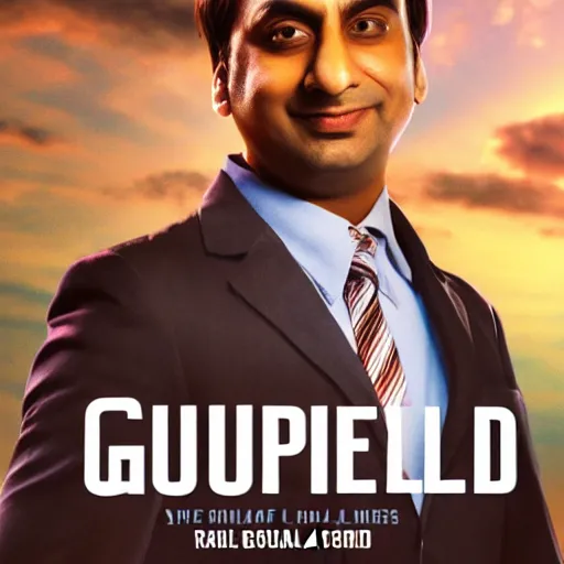 Image similar to Raj Koothrappali as Saul Goodman, promo poster, clouds in the background, cinematic light, 35 mm, film grain, movie, realistic