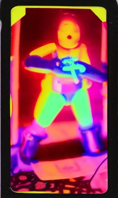 Image similar to colorful chromatic abberation, 9 0 s toy commercial, photo from the 7 0 s, horror lighting, neon lighting, polaroid photo,