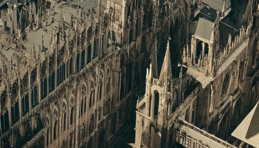 Prompt: 7 0 s film still from a horror movie about people standing on top of cathedrals, kodachrome, cinecolor, cinestill, film grain, film texture, retro, cinematic, high resolution, photorealism,