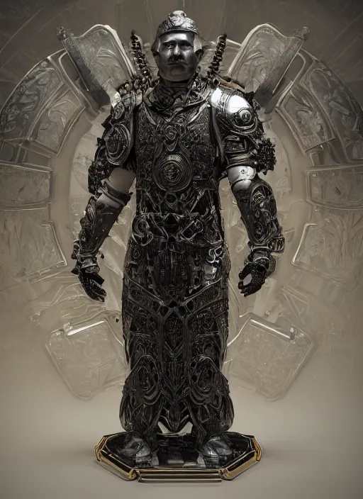 Prompt: hyper realistic glorious ancient celtic god in a obsidian metal armor, futuristic design, designed by makoto kobayashi and luca zampriolo, portrait, cyberpunk style, wood and gold details, intricate, extremely detailed, ornate, deep of field, hard surface, exoskeleton, substance designer metal unreal engine. amazing likeness. very detailed.