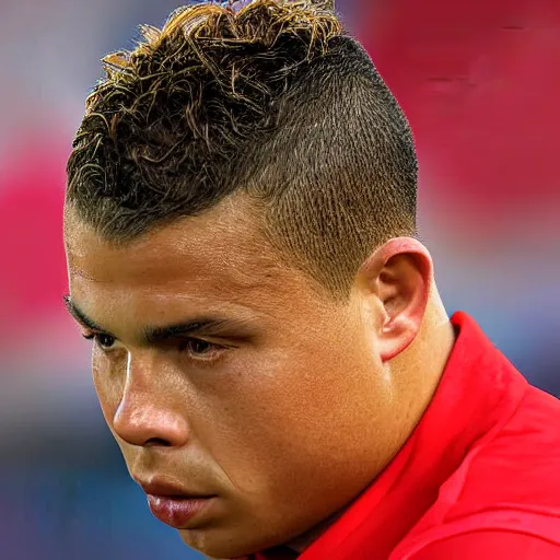 Image similar to real ronaldo nazario head and shoulders portrait photograph by mark mann