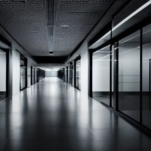 Image similar to dark empty urban office, midnight scary, award-winning photography 4k