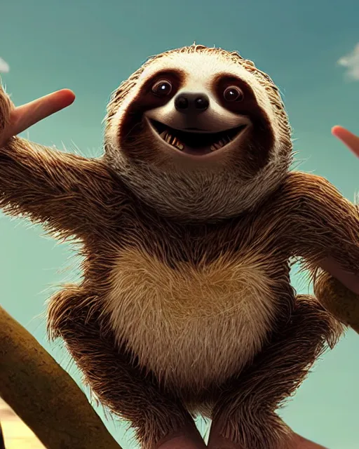 Image similar to sonic the hedgehog as a sloth, weta hyperrealism cinematic lighting and compositon