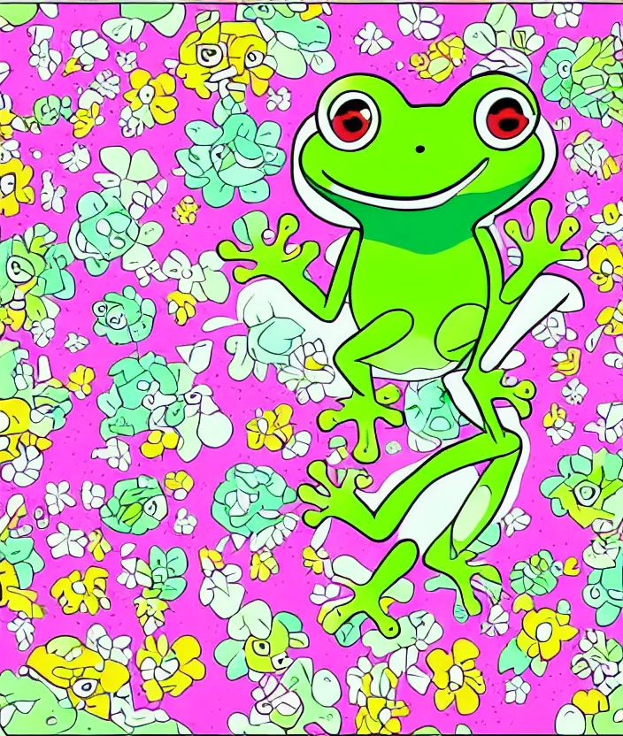 cute frog, in the style of sanrio, flat - color,, Stable Diffusion