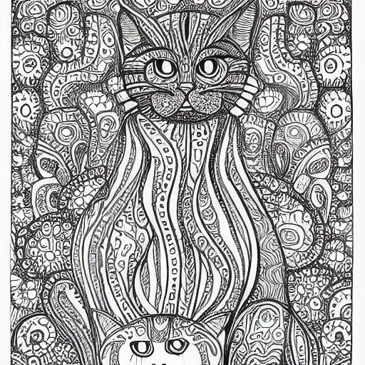 Prompt: adult coloring page of cats by louis wain