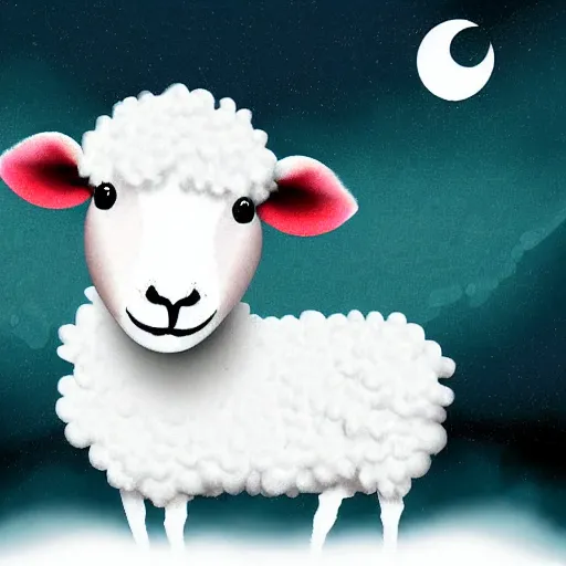 Prompt: digital art of a white sheep in dark space