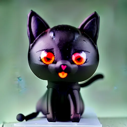 Image similar to portrait of a black cat with glowing red eyes nendoroid kawaii chibi