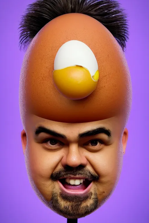 Image similar to 📷 gabriel iglesias the egg 🥚, made of food, head portrait, dynamic lighting, 4 k