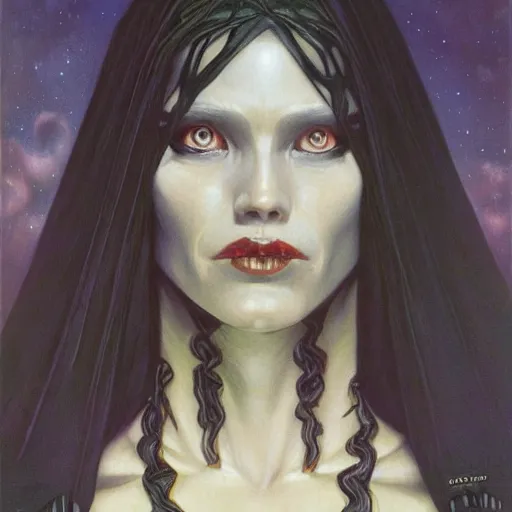 Image similar to portrait of a sci - fi witch, by gerald brom