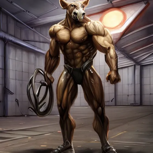 Image similar to a musclebound anthropomorphized horse with a magnificently muscular physique wearing a tight kevlar battle outfit standing guard at a facility, equine, anthro art, furaffinity, highly detailed, digital painting, artstation, sharp focus, game art, concept art, illustration, art by artgerm, greg rutkowski, wlop