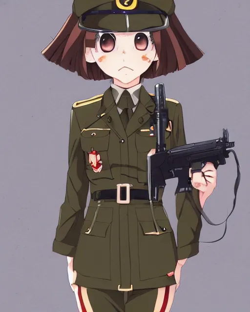 Image similar to Anime girl is dressed in military uniform. Anime. by lois van baarle, ilya kuvshinov, rossdraws, Ghibli marker anime art, manga