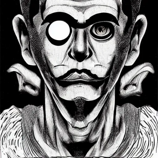 Image similar to A portrait of Mario drawn by Junji Ito, horror, gothic, fantasy, manga