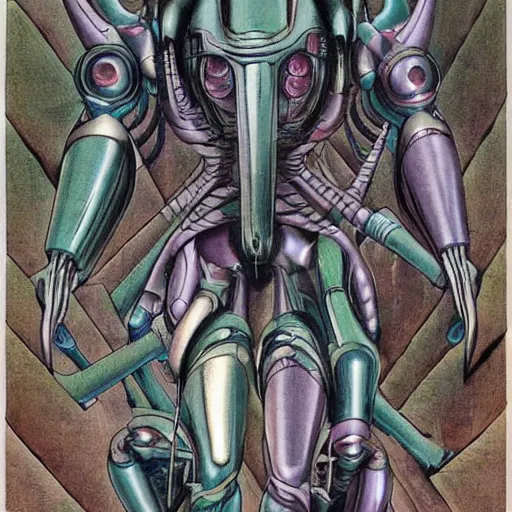 Image similar to beautifully colored combat mecha by m. c. escher, junji ito h. r. giger