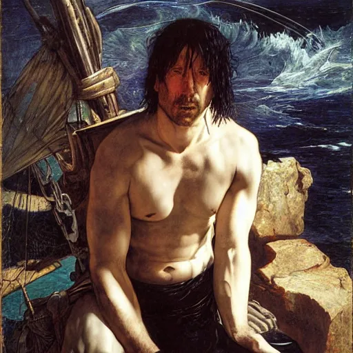 Image similar to trent reznor as a pirate king, god of the ocean by edgar maxence and caravaggio and michael whelan and delacroix