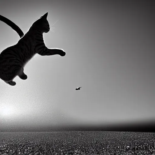 Prompt: a cat jumping off a plane, photography