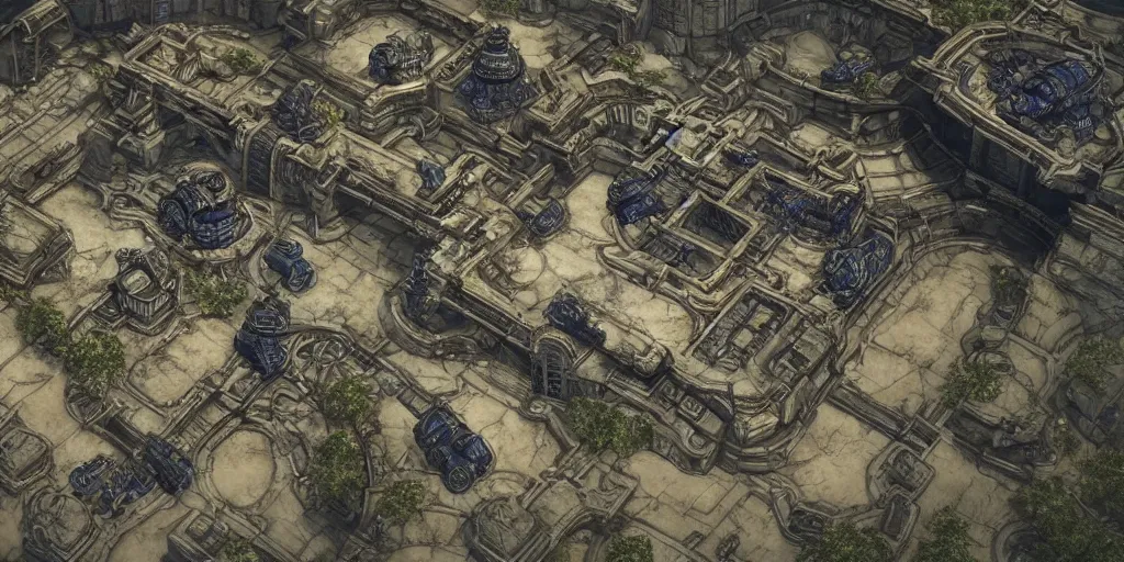 Prompt: top down gears of war map, symmetrical outpost, hand drawn, architectural design blueprints