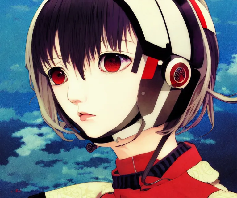 Image similar to last exile, ilya kuvshinov illustration colorful anime portrait of reol sigma, murata range, fine detail, perfect anime face, dramatic lighting, dynamic composition, moody, vivid, fine stippled lighting, grain, art deco, cel shading, rich texture, yoshinari yoh, alphonse mucha, takashi murakami