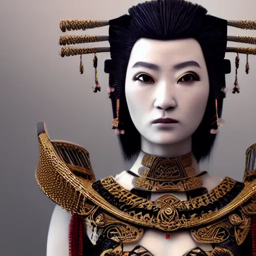 Image similar to queen of samurai, 4 k, intricate, jaw dropping, gorgeous, surreal, octane render