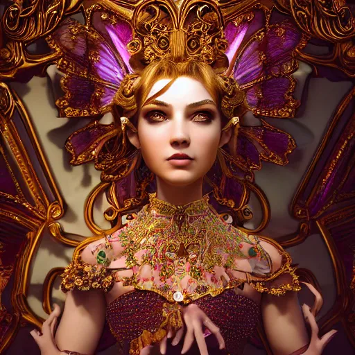 Image similar to portrait of princess, beautiful, attractive, glowing, ornate and intricate, jaw dropping, dynamic lighting, colorful, fairy tale, intricate and detailed, 4 k octane render